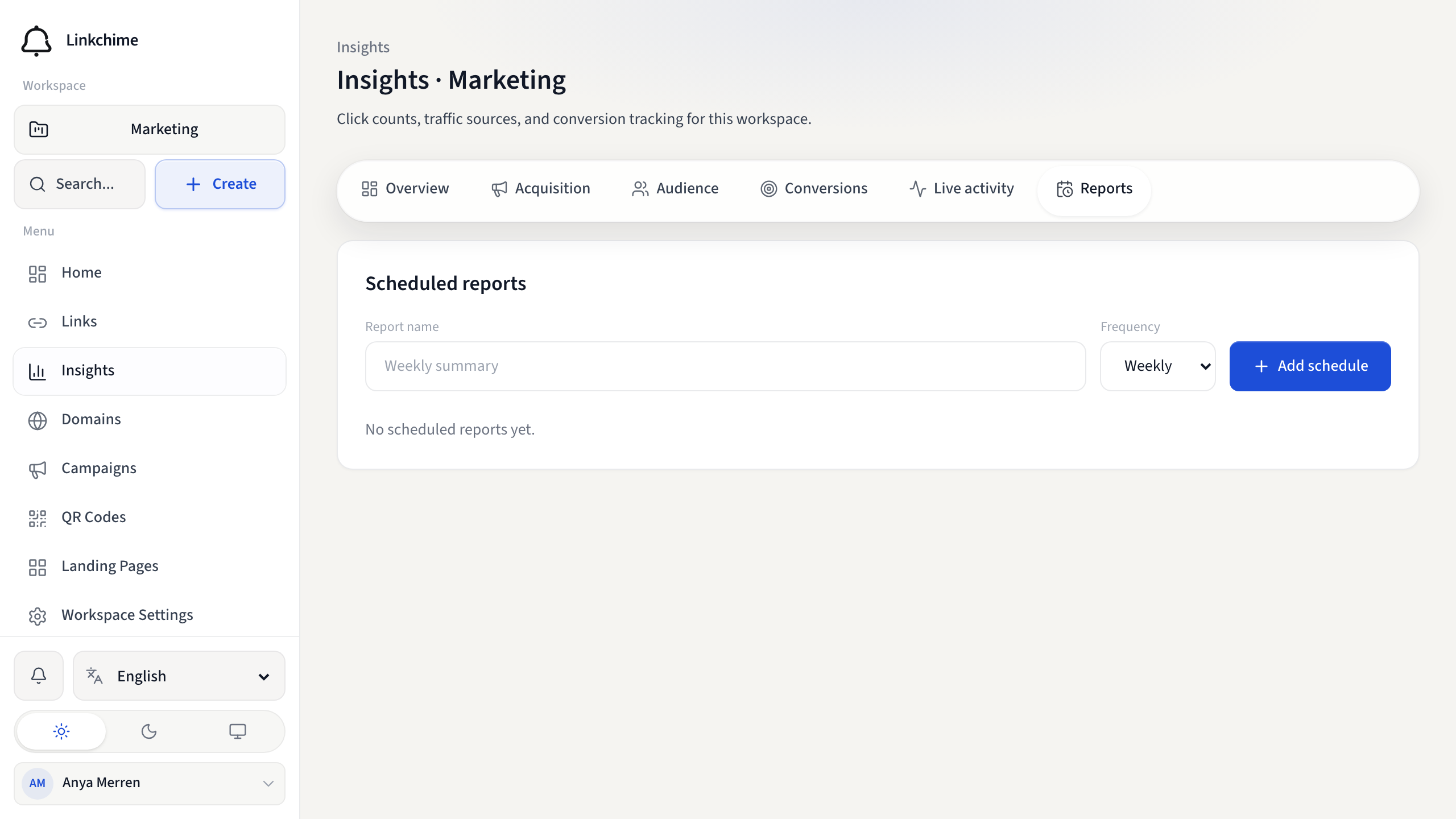 Insights Reports tab for scheduled email summaries